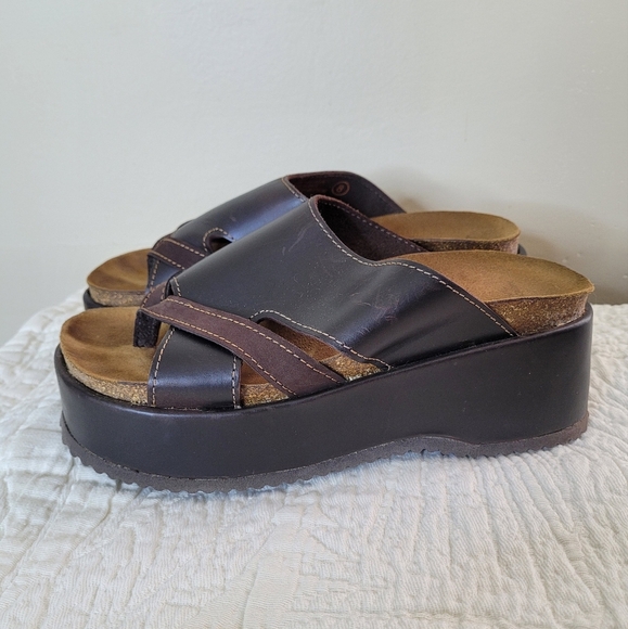 Vintage American Eagle Y2K Brown Platform Sandals 8 Chunky Wedge Cork Sole - Picture 5 of 10